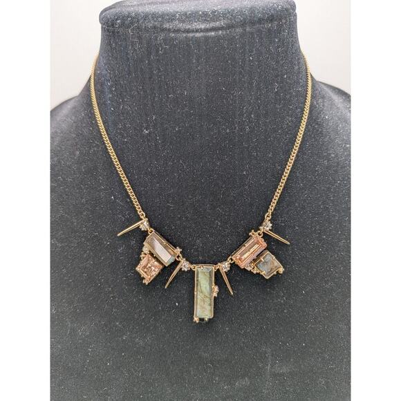 Alexis Bittar Jewelry - Alexis Bittar Geometric Crystal & Stone Spike Gold Adjustable Necklace 19"